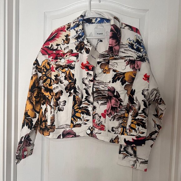 Desigual Women's White Hawaii Floral Print Jeans Jacket Size Large US NWT - Picture 6 of 16